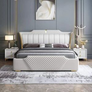 Comfy Bed Frame with Fully Upholstered Finish and Bedside Tables