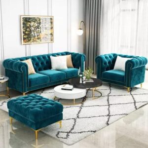 Chesterfield Sofa Set with Ottoman