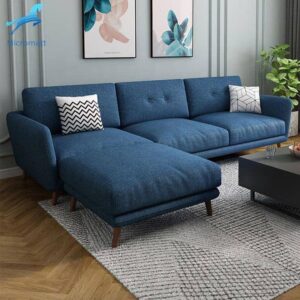 L-Shaped Sofa with Pillows and Wooden Legs